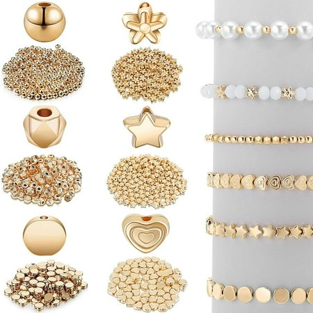 1200Pcs 6Styles Gold Spacer Beads Assorted Jewelry Making Loose Beads for DIY Bracelet Necklace Earring Craft Making(gold)