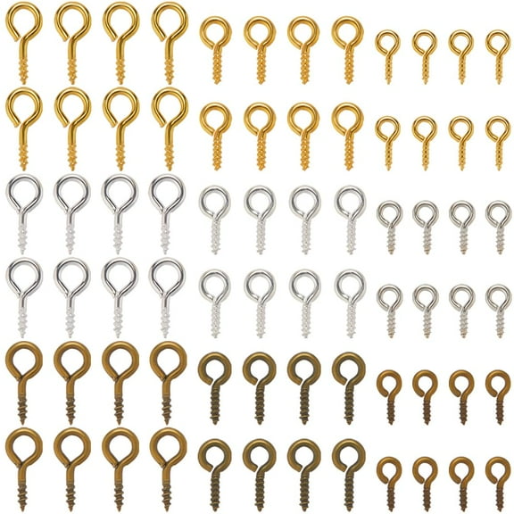1200Pcs 9 Styles Small Gold Eyelet Screws Eye Pin Screw Iron Colorful Peg Bails Half Drilled Beads Metal Threaded Clasps Eye Hooks Sets Accessories for Jewelry Making Supplies DIY Crafts Iron