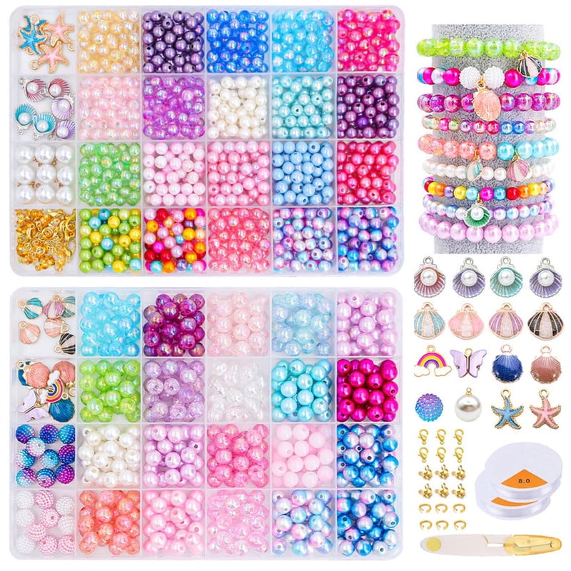 1200Pcs Bracelet Making Kit Charm DIY Beads for Jewelry Making, Friendship Bracelet Kit with Ocean Pearl Shell Butterfly Beads for Bracelet Necklace Making, Resin Beads, Elastic Rope, Pendant Kit