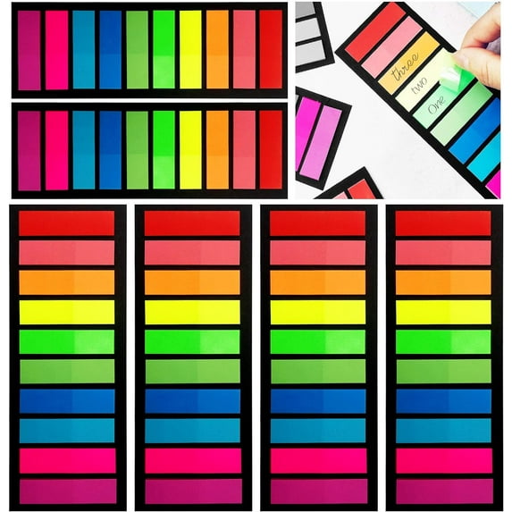 1200Pcs Colored Page Markers,6 Sets Fluorescent Sticky Tabs in 10 Primary Colors,Neon Sticky Notes Flags,Waterproof Writable Translucent Page Flags for Books,Bookmarks,Notebook,Removes Cleanly
