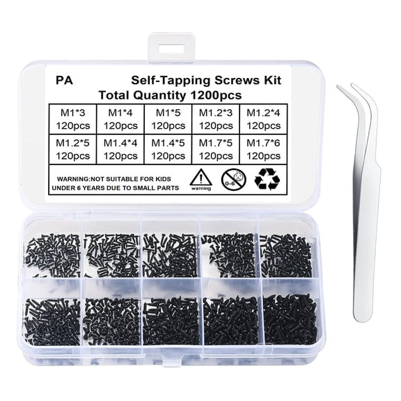 1200Pcs Flat Head Screws Small Tapping Screws Tiny Electronic Screws 10 Size Assortment Screw Set
