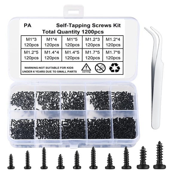 1200Pcs Small Tapping Screws Flat Head Screws for Repair Electronic Clock, Glasses Easy to Use