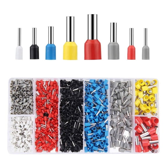 Electrical Ferrule Terminal Kit for Do-It-Yourself Projects, 1200-Piece Assortment, Insulated Wire Pin Terminals in Box