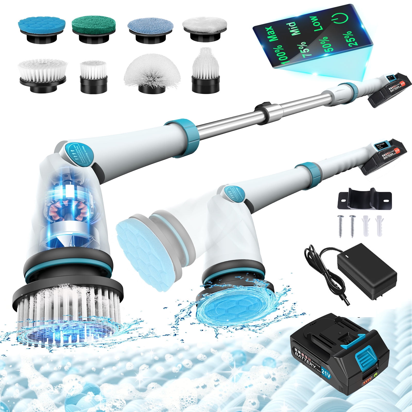 1200RPM Electric Spin Scrubber with Battery & Charger, Powerful