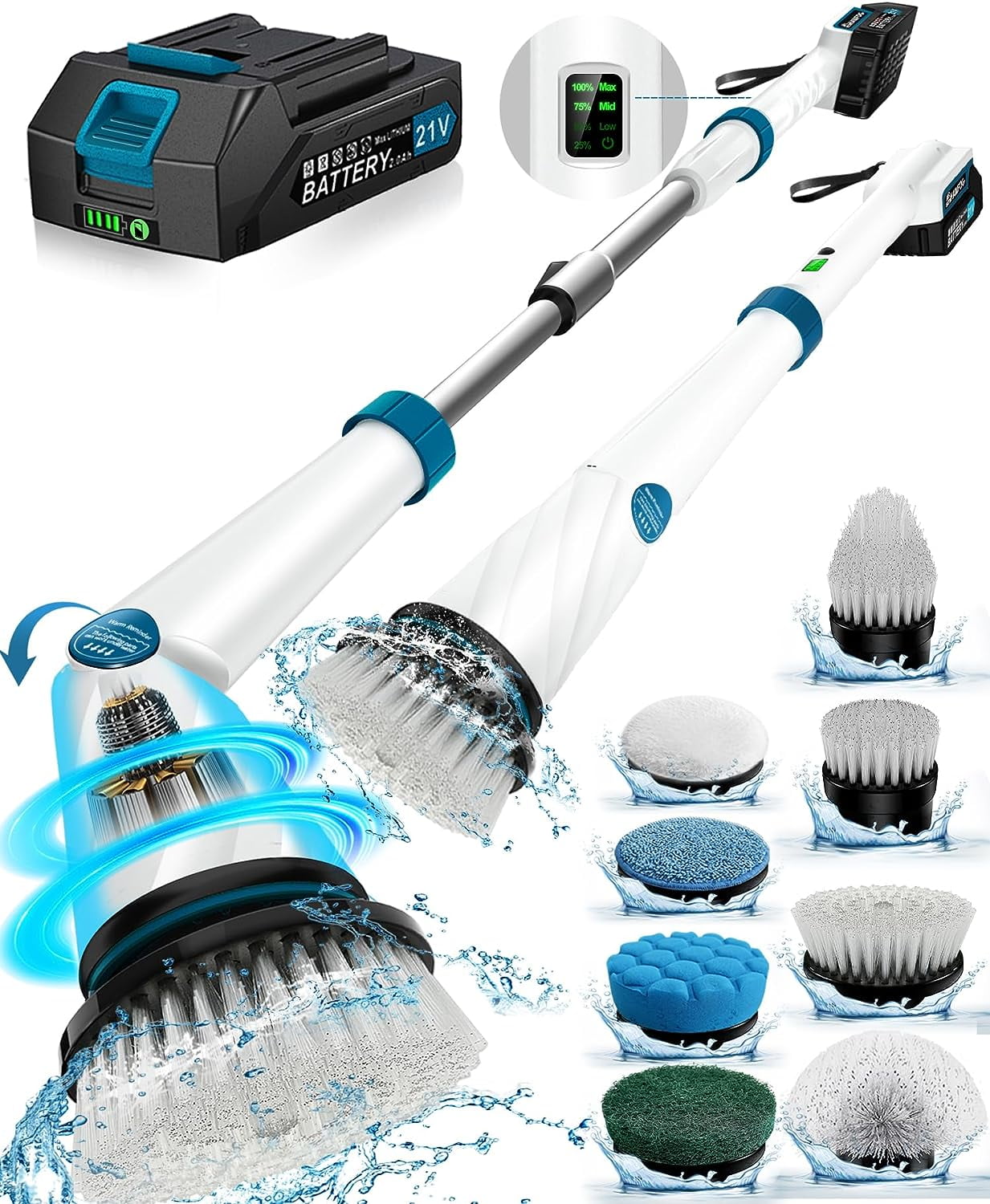 1200RPM Electric Spin Scrubber with Battery & Charger, Powerful
