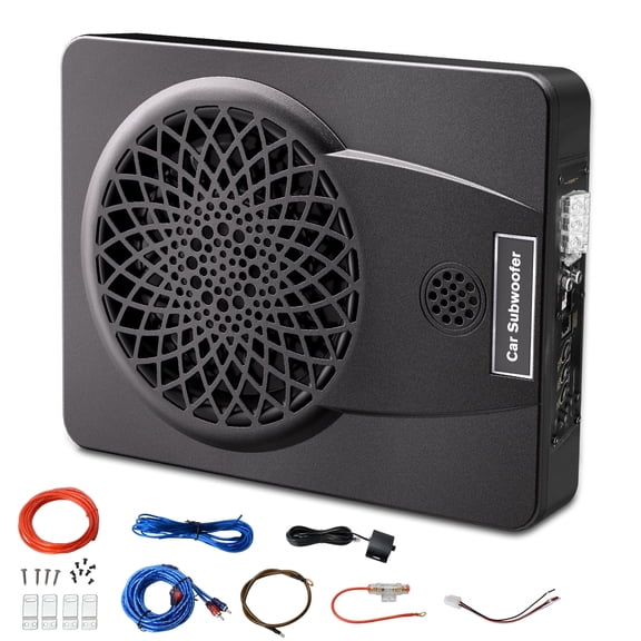 1200W 10-Inch 2 Way Car Subwoofer with Built-in Woofer & Tweeter, Ultra-Thin Powered Under-Seat Sub, Deep Bass & Clear Highs, Rare Tweeter Design with Bass Knob Multicolor LED Lighting