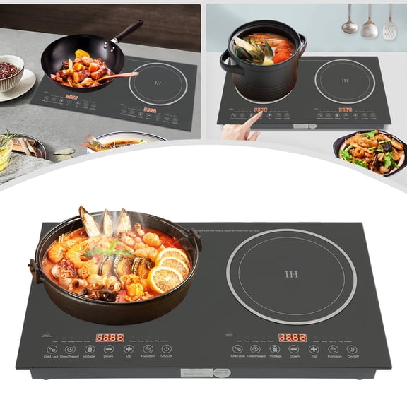 1200W+1200W 8 Gears Induction Cooker with 2 Stoves LED Electric Dual Induction Cooker Home Kitchen Flat