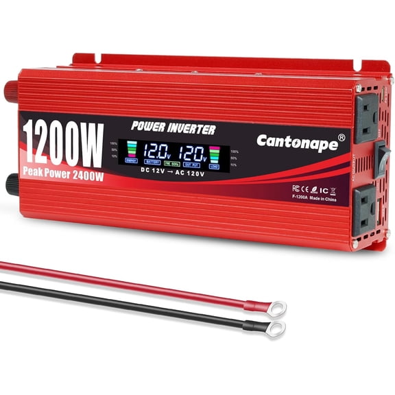 1200W/2400W(Peak) Car Power Inverter DC 12V to 110V/120V AC Converter with LCD Display Dual Outlets 3.0A USB and Type-C 12 Volt for Home Laptop Truck