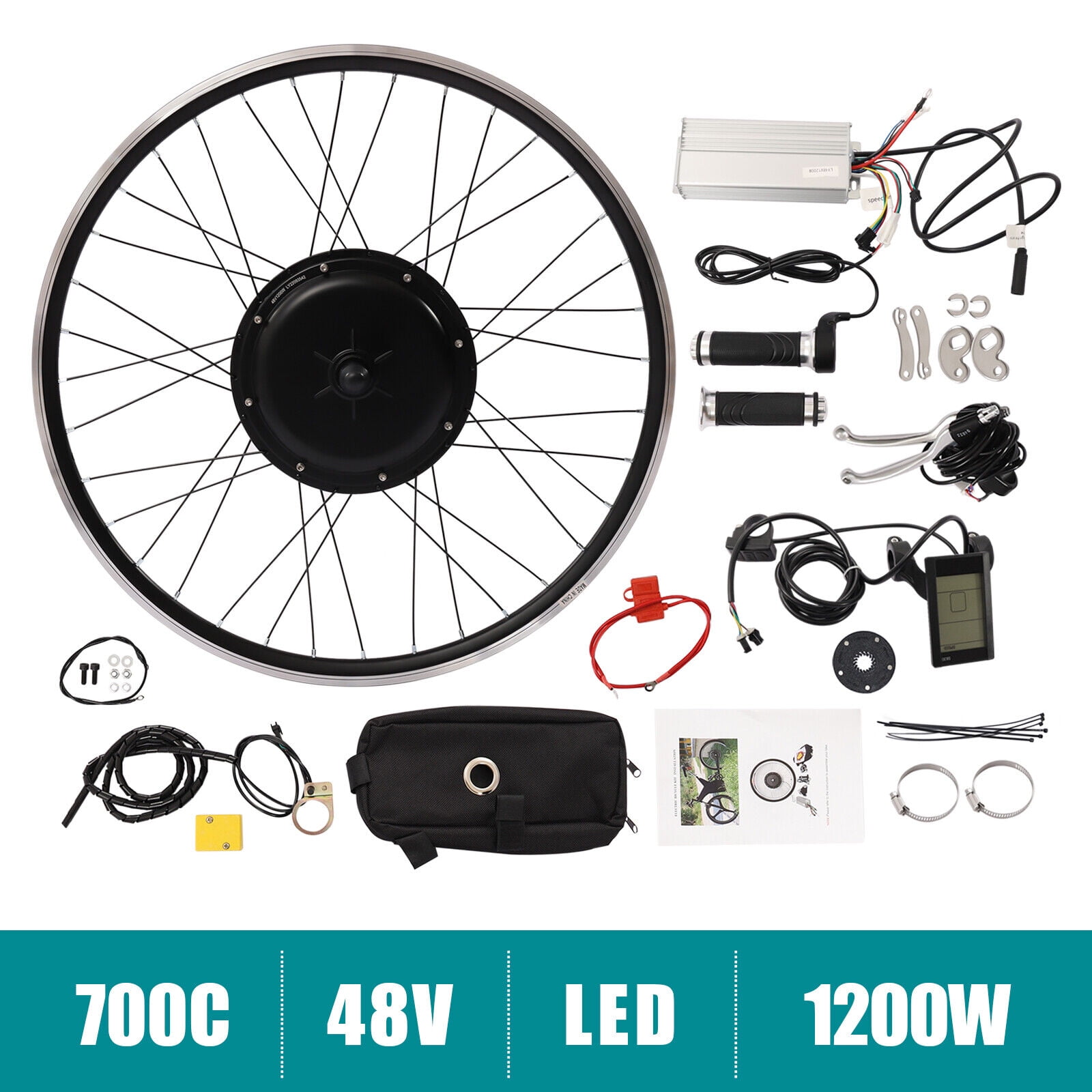 1200W 700cc Bicycle Hub Motor Front Wheel Universal Ebike Conversion