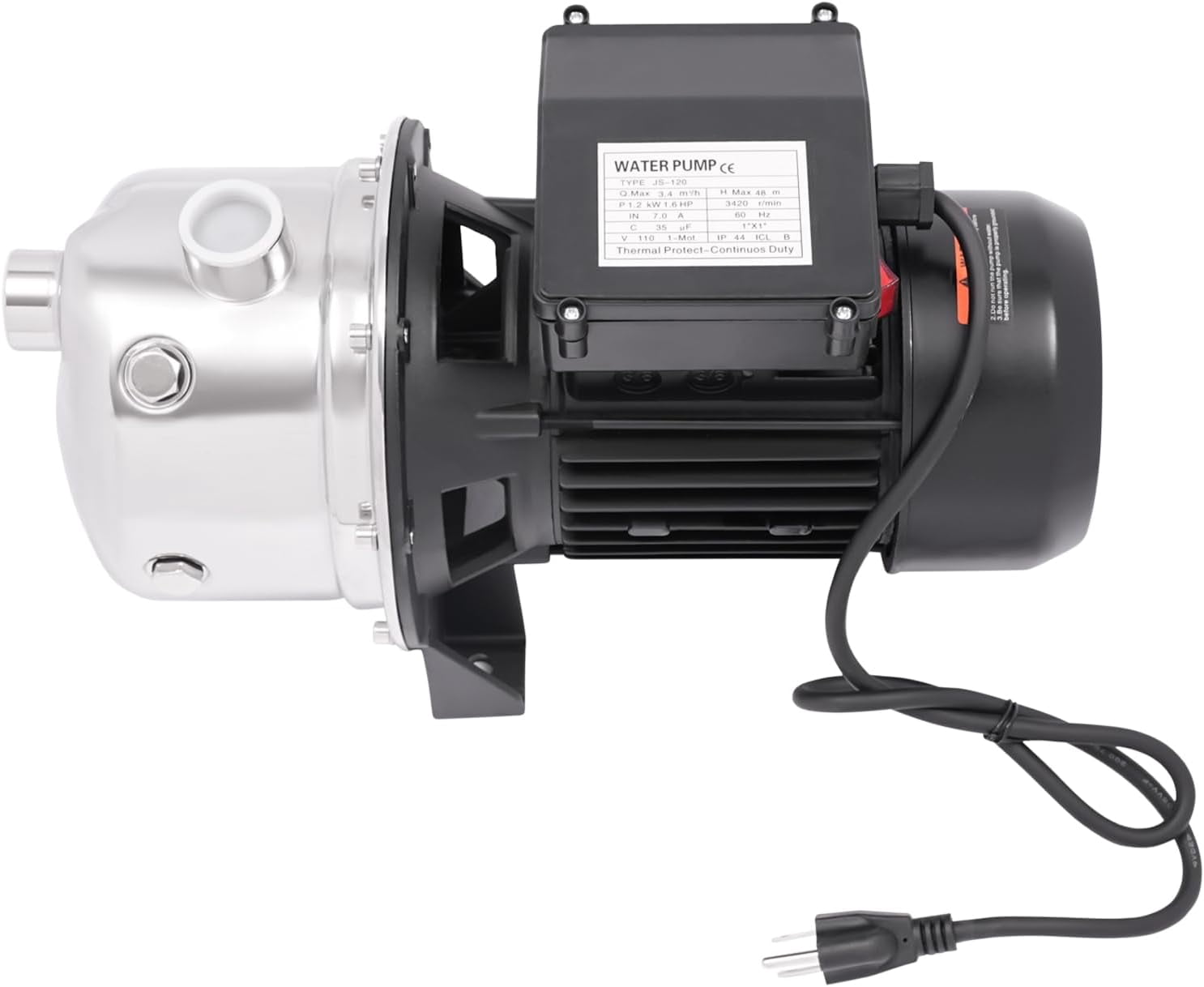 110V 1.2kw 3420rpm Shallow Well Pump,157ft Lift Portable Water Pump Stainless Steel Garden Pump Draining Irrigation Pump,for Lawn Irrigation, Lake Fountain (1.6HP)