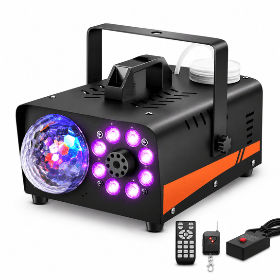 1200W Black-Orange Fog Machine with 6000CFM Output and Remote Control for Disco and Stage Lighting