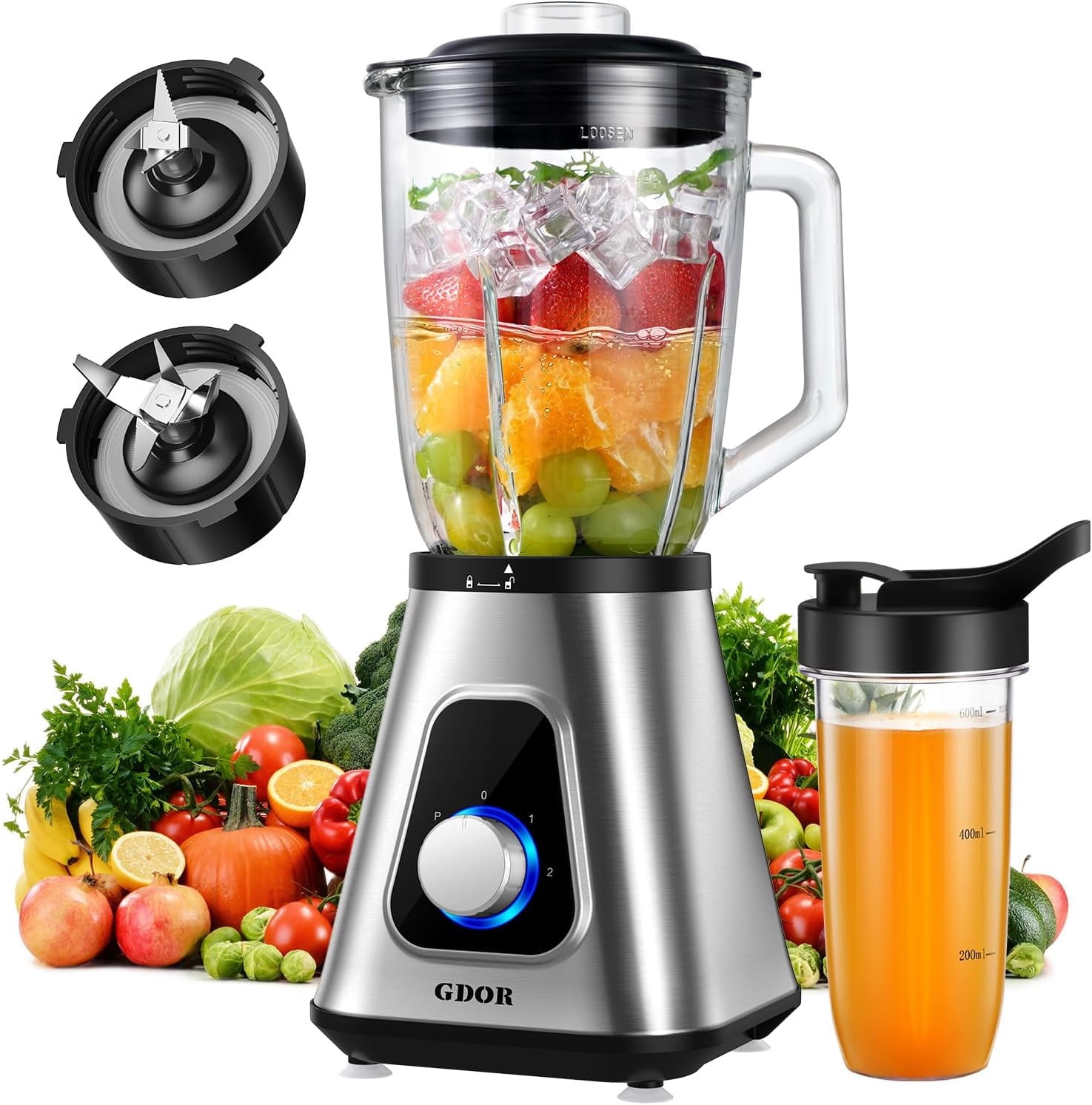 1200W Blender for Smoothies and Shakes, 52 Oz Countop Blender & 22 Oz Personal Blender Combo, 6-leaf Blade, 3 Adjustable Speed for Juices, Frozen Fruit Drinks, Sauces, Self-Cleaning