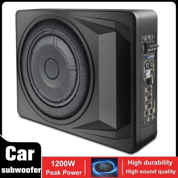1200W Car Subwoofer,10 Inch Slim Under Seat Car Subwoofer and Amp Package Powered Subwoofer for Car/Truck, High/Low Level Inputs Remote Control Enhanced Bass,Perfect for Truck/SUV/Jeep/MPV