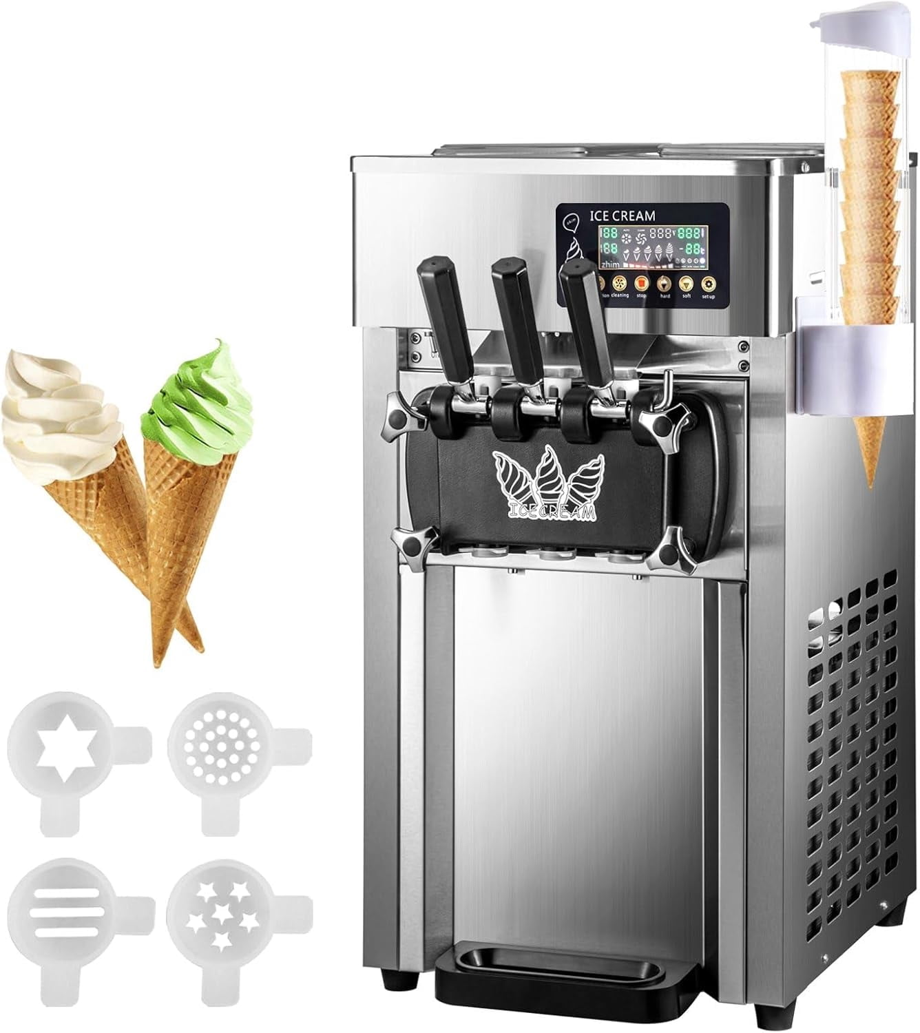 SIHAO 1200W Commercial Ice Cream Machine Countertop 18L/H Soft Serve Ice Cream Maker with LED Display