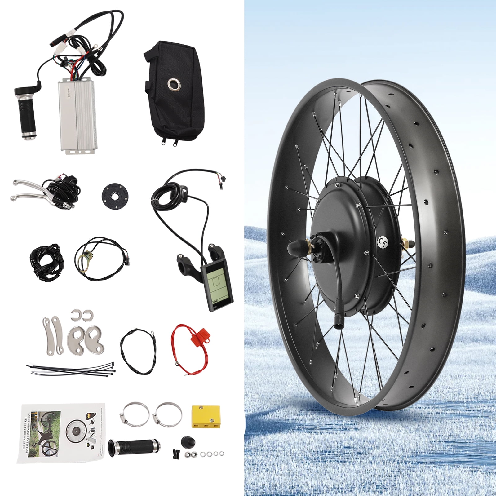 Conversion Kit Wheel 1200W E-Bike Conversion Kit, 26in Fat Rear Wheel, Al/Iron/Cu for Road ...