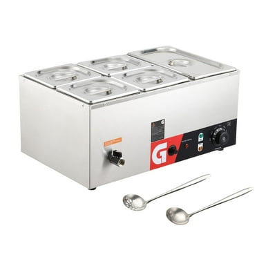 1200W Electric Commercial Food Warmer, 4-Pan/5-Pan Steam Table, Stainless Steel Bain Marie Buffet Countertop with Temperature Control & Lid for Parties, Catering, Restaurants