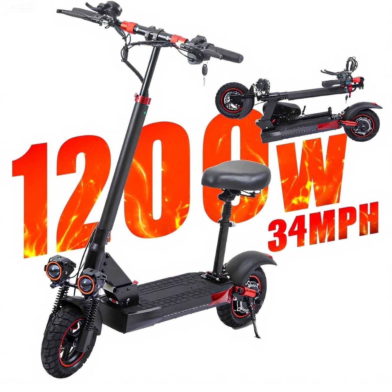 EOEOTWO 1200W Electric Scooter Adults with Seat,Adults Electric Scooter 11" Off-Road Escooter 34MPH Speed, 31Miles Long Range Fast Electric Scooter ,48V 18Ah Foldable City Commuting E-Scooter