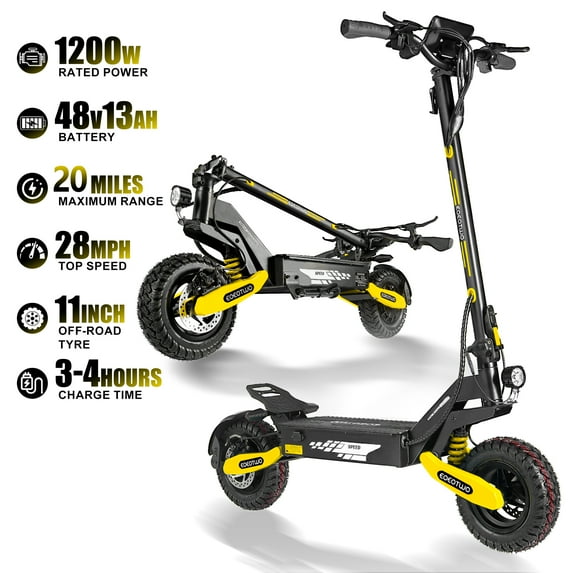 1200W Electric Scooter For Adults Top Speed 28MPH,20Miles Long Raneg,11'' Off-Road Tires Folding City commuting EScooter