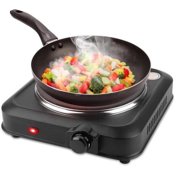 1200W Electric  Single Burner, Single Hot Plate with Stepless Temperature Adjustments, Portable Counter Single Stove with 7.5" Glass Cooktop for  RV Camp Cooking