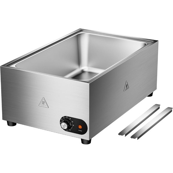 1200W Electric Steam Table  Warmer, Bain Marie 86-185?F Adjustable Temp, Countertop Stainless Steel Buffet Steam, Commercial  Steamer for Catering Restaurant