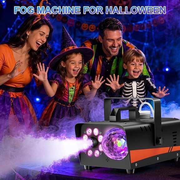 1200W Fog Machine, 6000CFM for Halloween, Disco Light & Remote