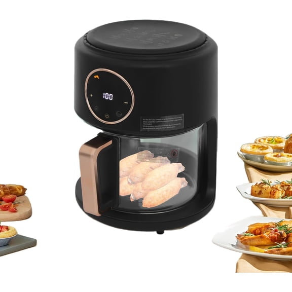 1200W Glass Air Fryer with 360° Viewable Basket, 3.8QT Borosilicate Airfryer with Touchscreen & 8 Presets Oil-Free Cooker for Family/Outdoor Use (Black)