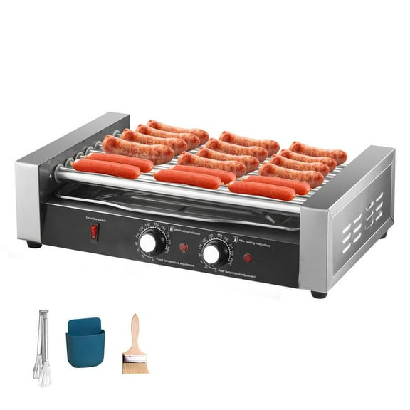 1200W Hotdog Machine - 17 Hot Dog Capacity Sausage Grill with Removable Oil Tray Double Temp Control