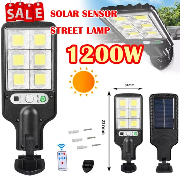 1200W Led Solar Wall Light Pir Motion Sensor Outdoor Garden Street Lamp Usa
