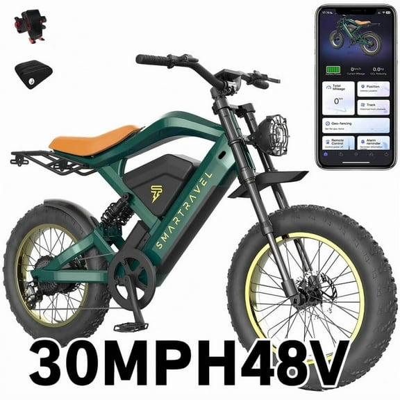 1200W Motor Electric Bike 30MPH for Adults,GPS and APP Control Ebike,48V20Ah Removable Battery 60Miles Range ,20"*4.0 Fat Tire,and ,Front Rear Turn Signals UL2849