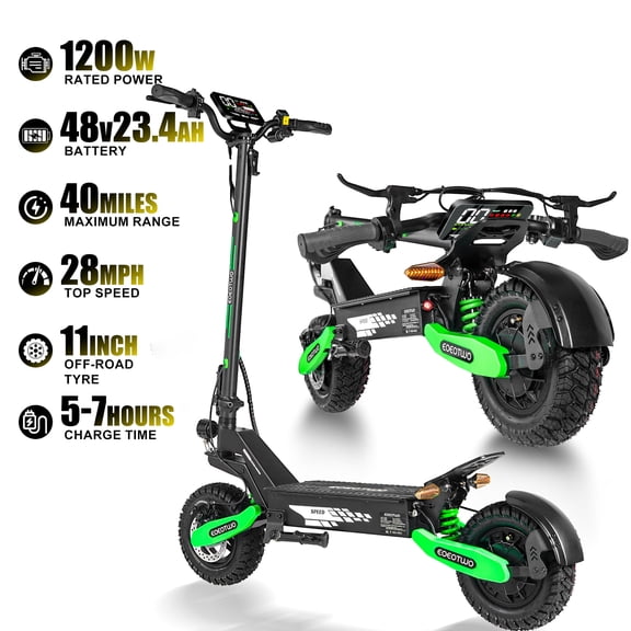 1200W Off-road Electric Scooter For Adults,48V/23.4AH,Top Speed 28MPH,40Miles 11'' Off-Road Tires Folding City Commuting EScooter With Shock Absorption