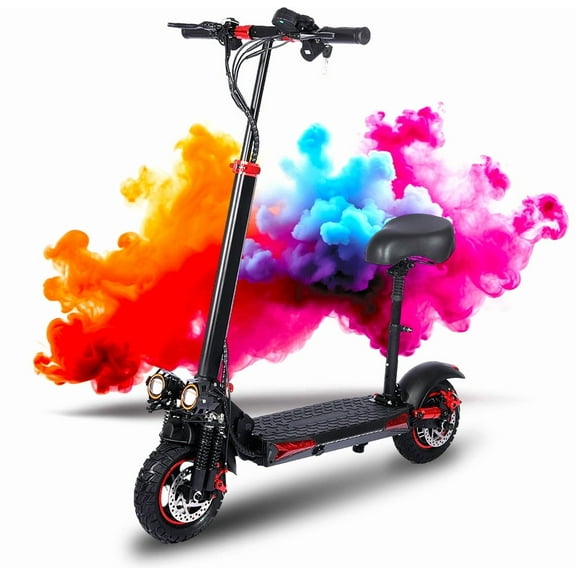 1200W Off-road Electric Scooter with Seat, 48V 21Ah Battery, Max speed 34Mph, Range 37Miles, Foldable Commuter E-scooter