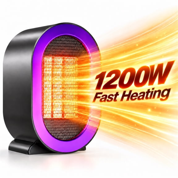 1200W Portable PTC Ceramic Space Heater for Indoor Use, Fast Heating Personal Heater with Tip-Over Protection, Gray