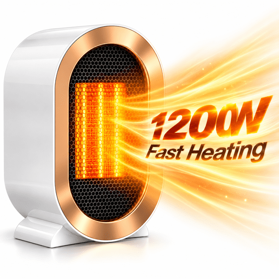 Space Heater 1200W Portable PTC Ceramic Electric Heater, Quiet Desk Heater with Tip-Over & Overheat Protection, Office Bedroom, White