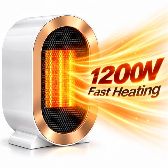 Space Heater 1200W Portable PTC Ceramic Electric Heater, Quiet Desk Heater with Tip-Over & Overheat Protection, Office Bedroom, White