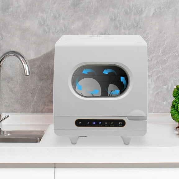 1200W Portable White Countertop Dishwasher Compact Dishwasher 5 Washing Programs