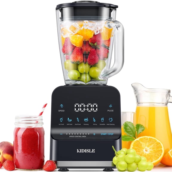 1200W Professional Smoothie Blender for Shakes, 52oz Glass Jar, Ice Crush, Puree, 9-Speed Touchscreen with Pulse & 7 Functions, Black