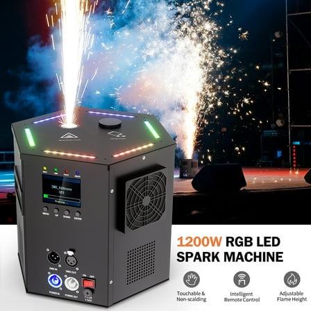 1200W RGB LED Cold Spark Machine Firework Machine Stage Effect DMX for Wedding Party (Black)