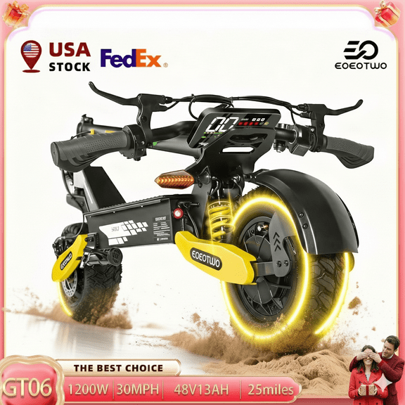 EOEOTWO Off Road Electric Scooter for Adults, 1200W High Power Motor, 30MPH & 25 Miles Range, 11" All-Terrain Tires, Foldable Commuter E-Scooter, 330lbs Capacity