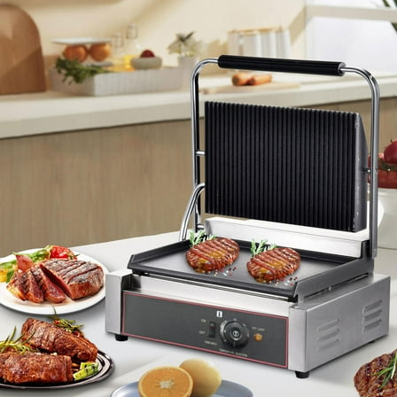 1200W Sandwich Press Maker, Grooved Top & Smooth Bottom Plates, Countertop Grill for Panini Grilled Cheese