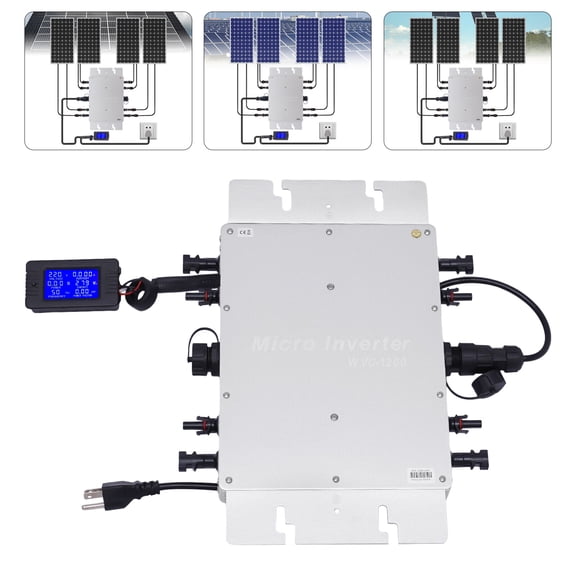 1200W Solar Grid Tie Inverter  WVC-1200 LCD Display, MPPT 99.5%, Aluminum Alloy 110V US Plug, for Home Solar Panel System