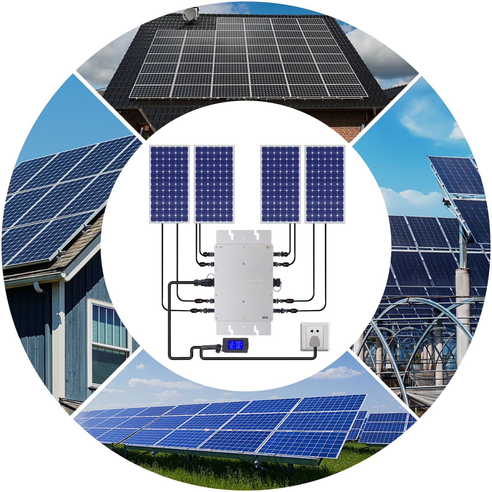 1200W Solar Grid Tie Micro Inverter, Waterproof IP65, with AC Data Monitoring Display LCD Screen, 110V Solar & Wind Power Inverter for 30V 36V Solar Panel