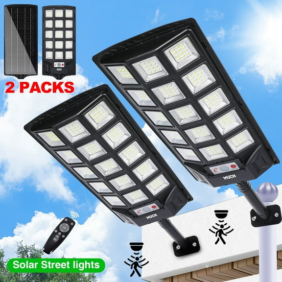 1200W Solar Street Lights Outdoor, IP66 Waterproof Solar Lights Outdoor 900,000 Lumens, 9000K Dusk to Dawn Security Flood Lights Motion Sensor with Remote Control for Yard, 2 Pack
