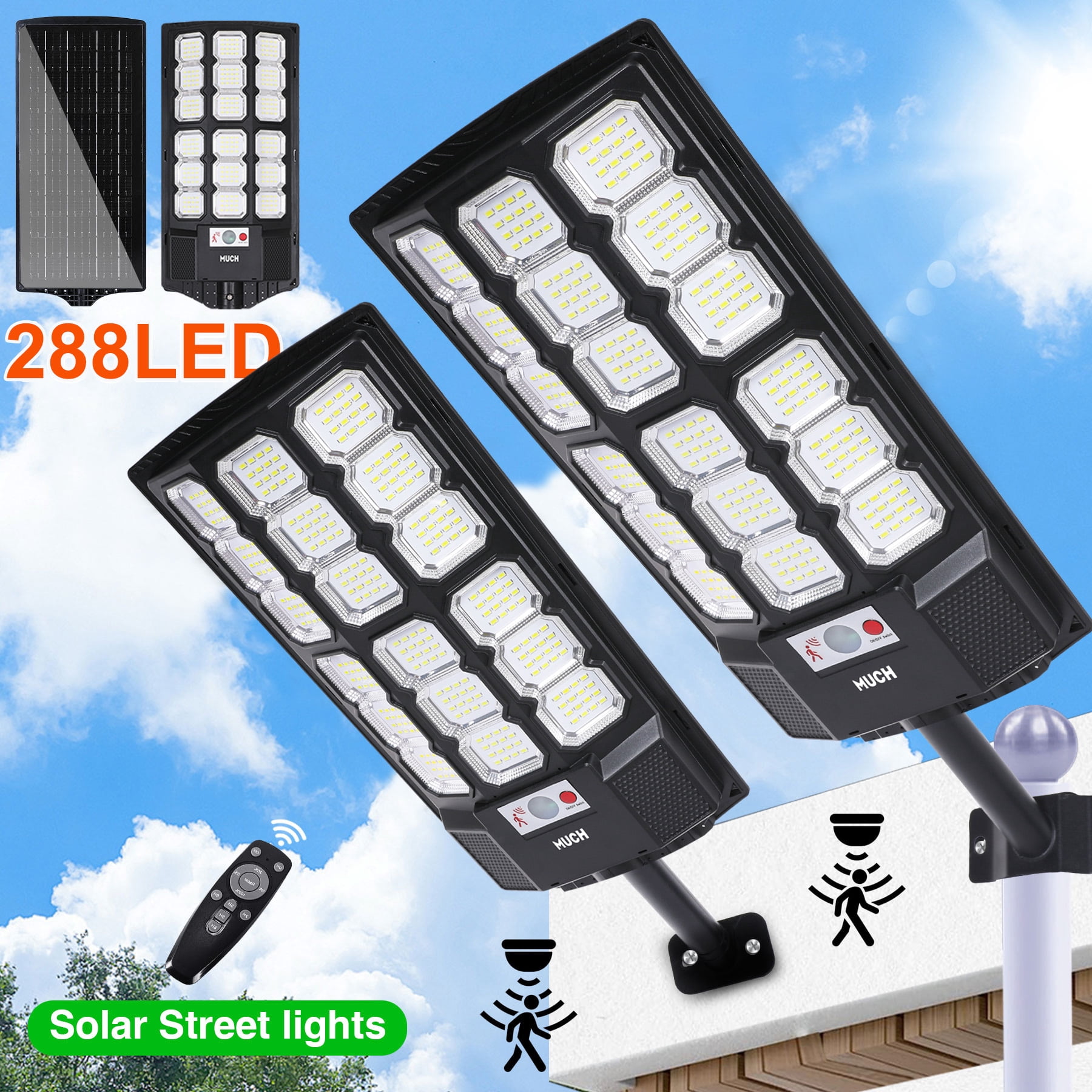 1200W Solar Street Lights Outdoor, IP66 Waterproof Solar Lights Outdoor 900,000 Lumens, 9000K Dusk to Dawn Security Flood Lights Motion Sensor with Remote Control for Yard, 2 Pack