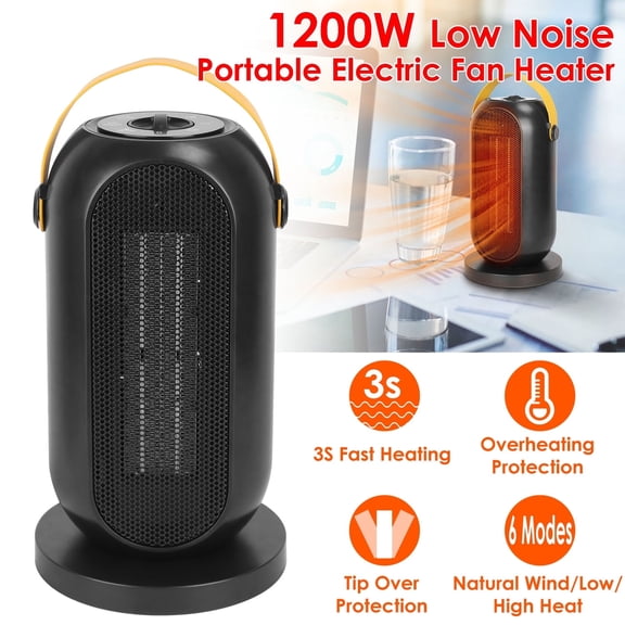 1200W Portable Electric Fan Heater PTC Ceramic Oscillation Heating Cool Fan Overheating Tip Over Protection for 322 Sq ft Home Office Use