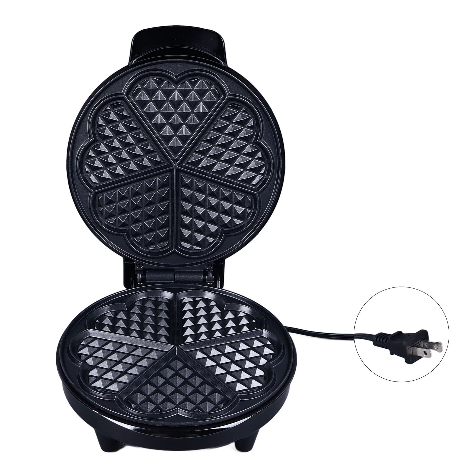 1200W Waffle Maker Makes 5 Heart Shaped Waffles Non Stick Surface