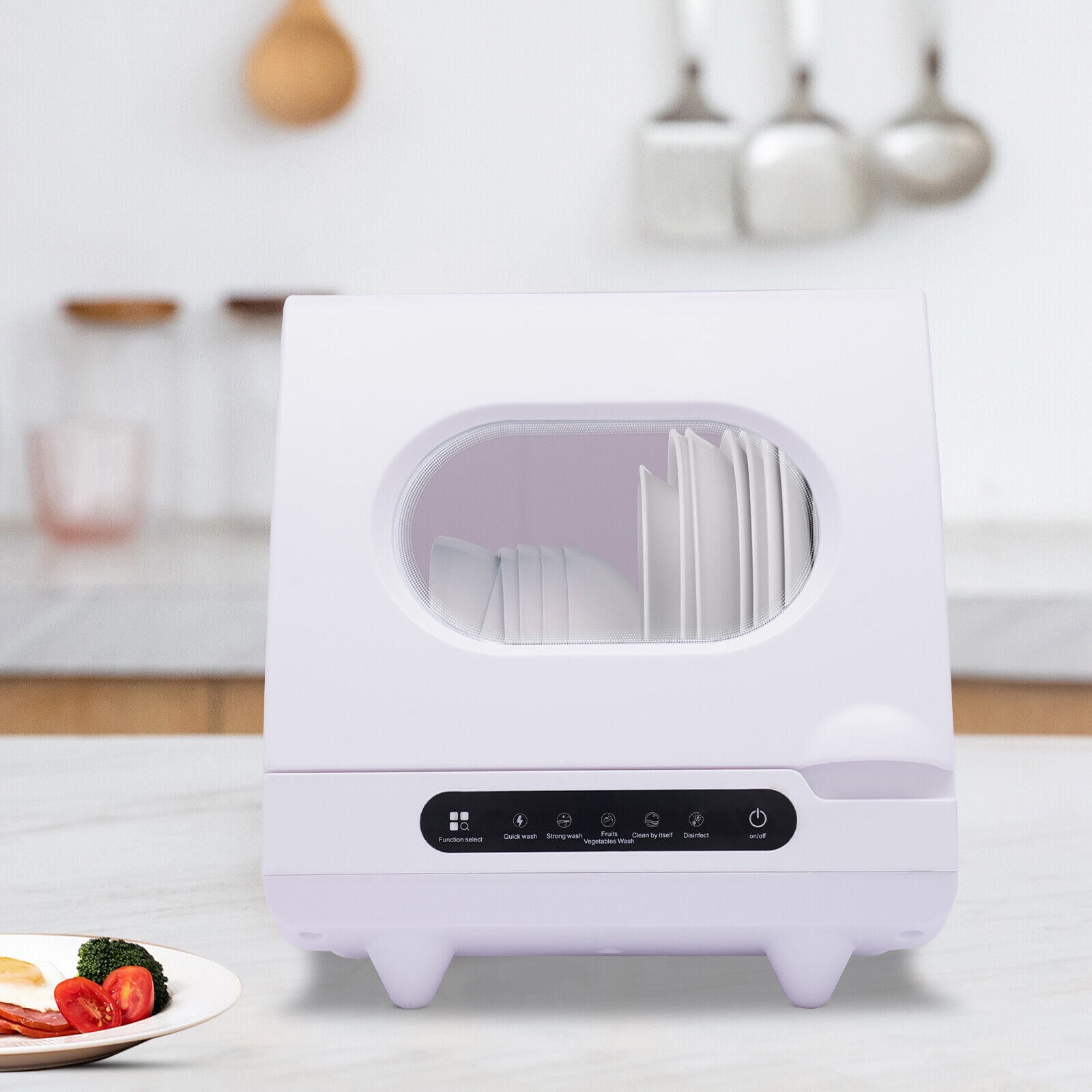 1200W White Portable Tabletop Dishwasher 2-6 Sets, Compact Dishwasher with Tank,Leak-Proof Drying, 360° Spray Arm, 5 Programmes, for Houses, Flats and Dormitories