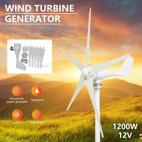 1200W Wind Turbine Generator, 2.5m/s Low Start Speed, 5 Blade Weather-Resistant for Marine RV Home