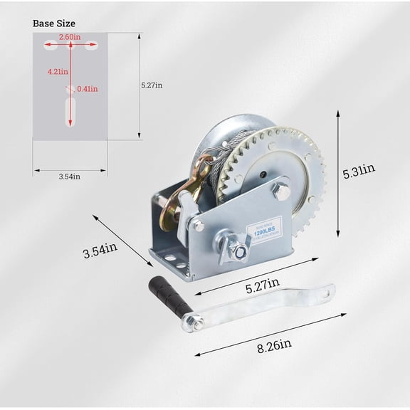 1200lbs Hand Winch Kit with 2 Mount Plates, Heavy Duty Boat Trailer Winch with 33ft Steel and Anti-Slip Handle for Marine Truck ATV
