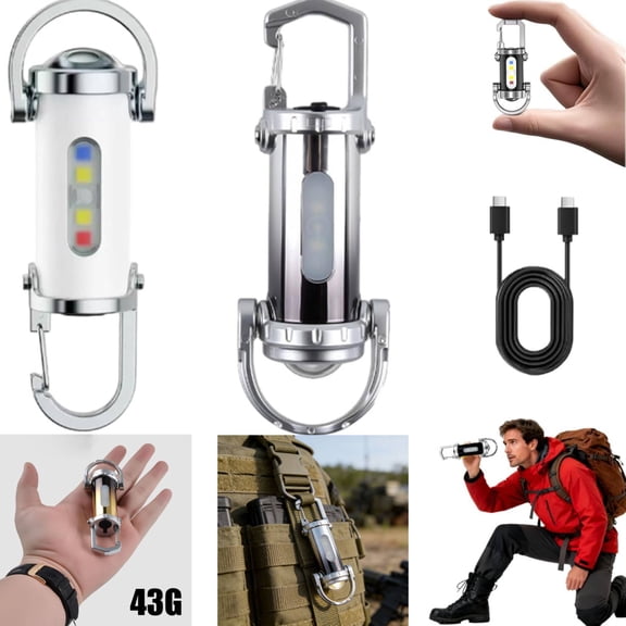 1200lm Bright Keychain Light, 7 Adjustable Brightness Modes Rechargeable Bright Keychain Flashlight, EDC Mini Flashlight Keychain for Camping, Hiking, Rescue, 01-White