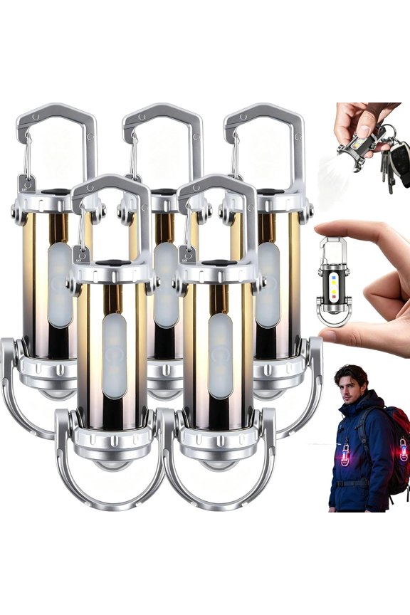 1200lm Super Bright Mini Keychain Flashlight, Rechargeable Keychain Light,Mini Waterproof LED Light,Portable EDC Flashlight for Camping Hiking Outdoor Emergency(Gold,5)